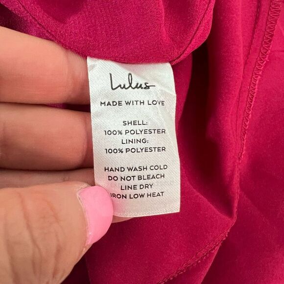 Lulus On the Floor Women's Strappy Tiered Ruffled Satin Fuchsia Dress Size XS NW - Picture 10 of 12